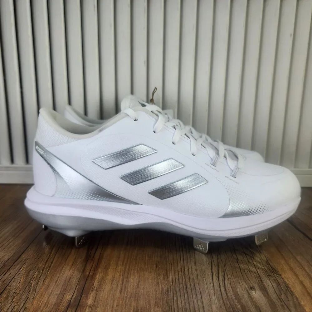 Adidas Pure Hustle 2 Women Sz 7 White Gray Athletic Softball Metal Cleats FY4387